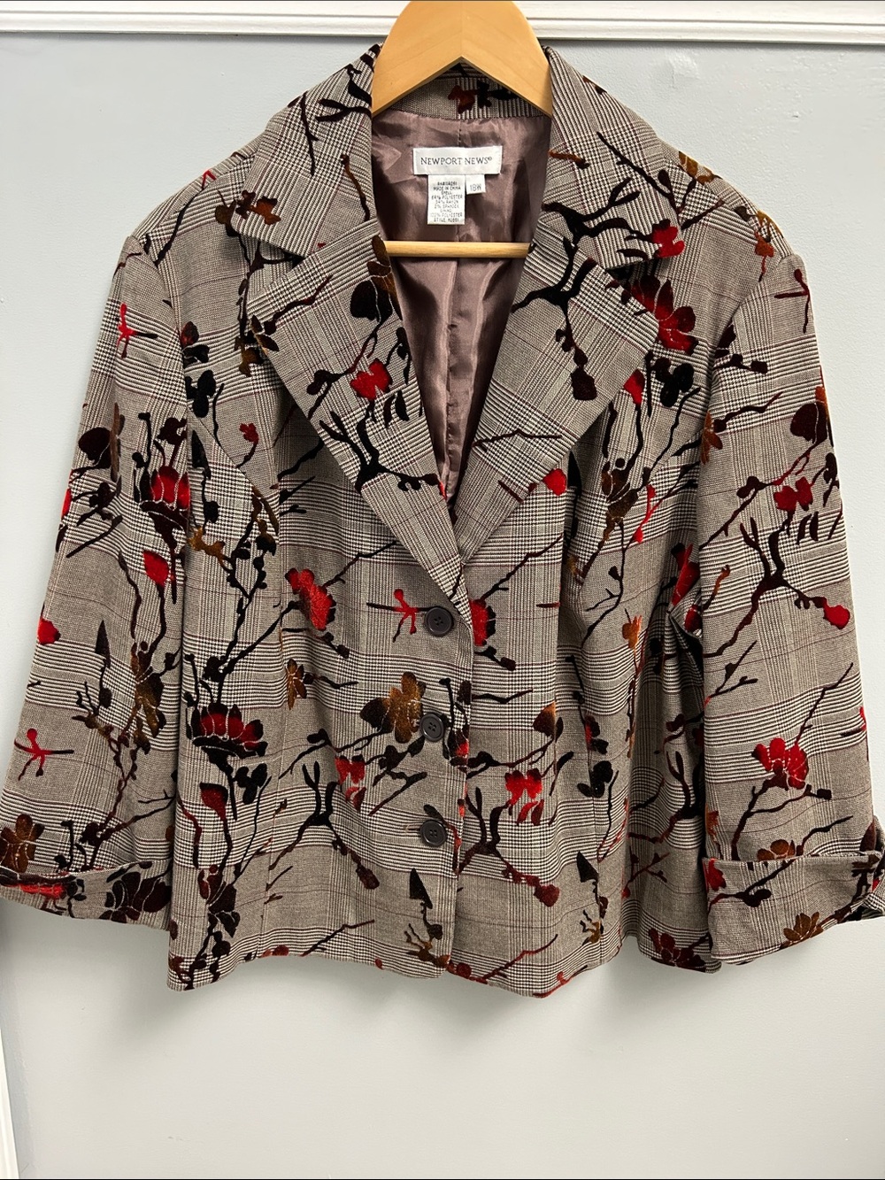 VTG Newport News Plaid Floral Velvet Applique Blazer Jacket Womens Size 18W